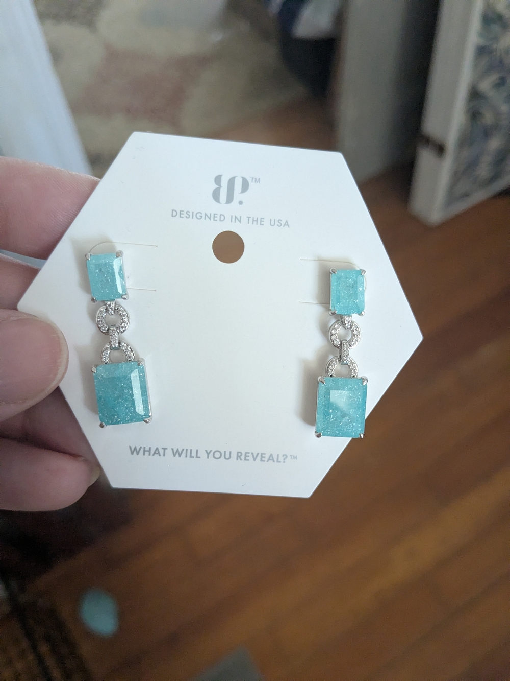 Designed in the USA Aqua Druzy Drop Earrings with Crystal Accents